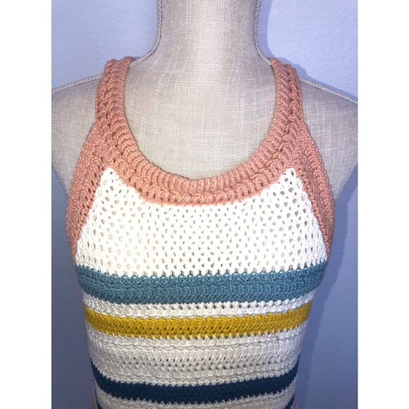 BCBGeneration Crochet Striped High Neck Sleeveless Cropped Knit Top - L - Picture 4 of 6